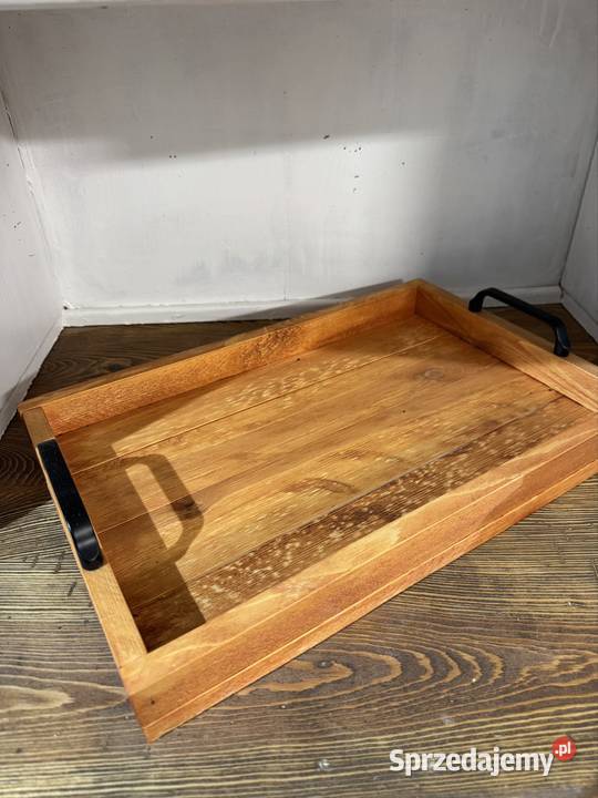Ręcznie robiona drewniana taca z uchwytami loft Piotrków Trybunalski sprzedam