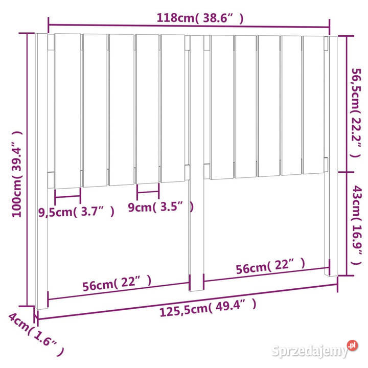 Wezgłowie łóżka białe 1255x4x100 lite drewno Warszawa sprzedam