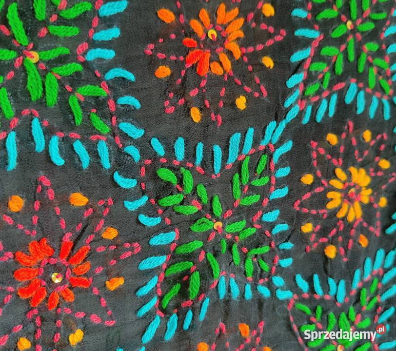 Duża chusta szal dupatta haftowana szyfon czarna zachodniopomorskie Szczecin sprzedam