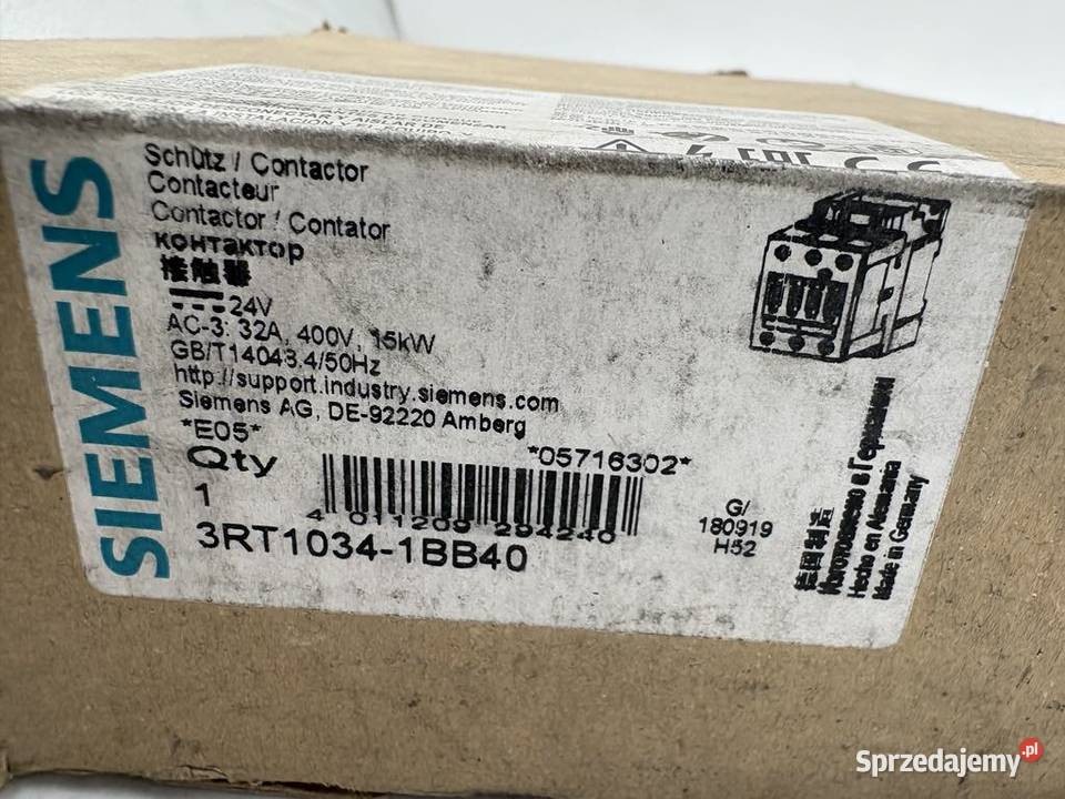 Siemens 3RT10341BB40 Styzcznik 15kW 24VDC Pozostałe Warszawa sprzedam