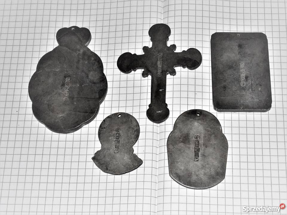 Ikony krzyż płaskorzeźby srebrne punce Rosja Pruszków