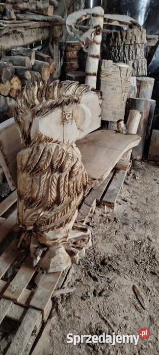 Ławka ogrodowa z rzeźbą rękodzieło Opatów