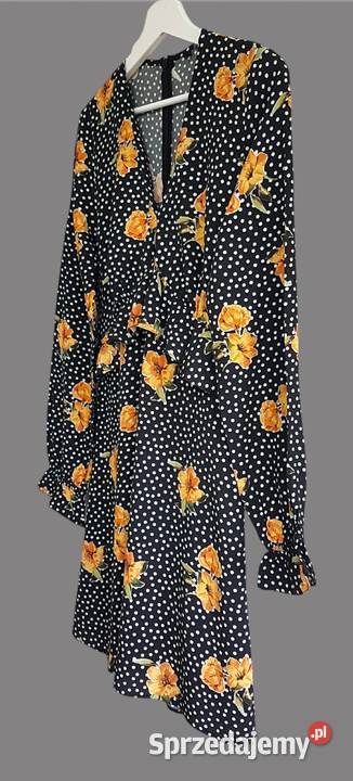 Damska sukienka czarna w kwiaty z długim rękawem Spódnice i sukienki Chrzanów