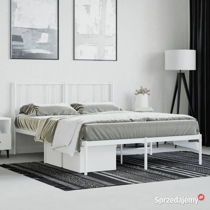 Łóżko Metalowe Białe Rama Łóżka Ze Stelażem 90cm