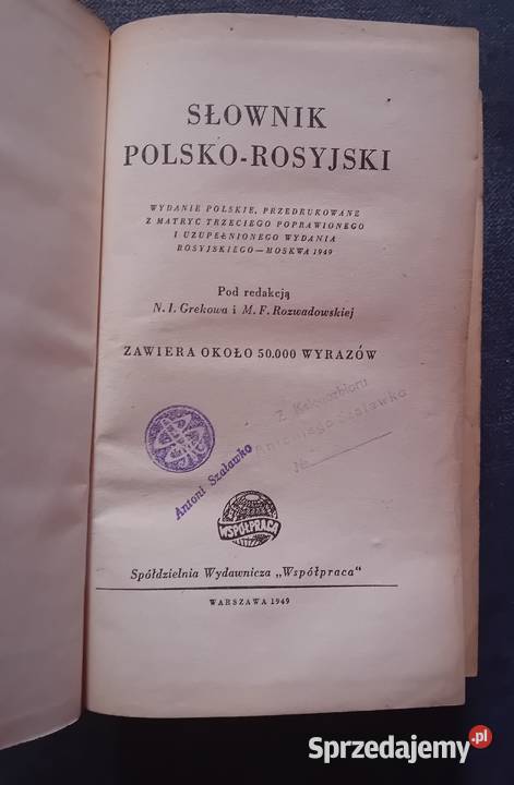 NI Grekow MF Rozwadowska Słownik polskorosyjski Koźminek sprzedam