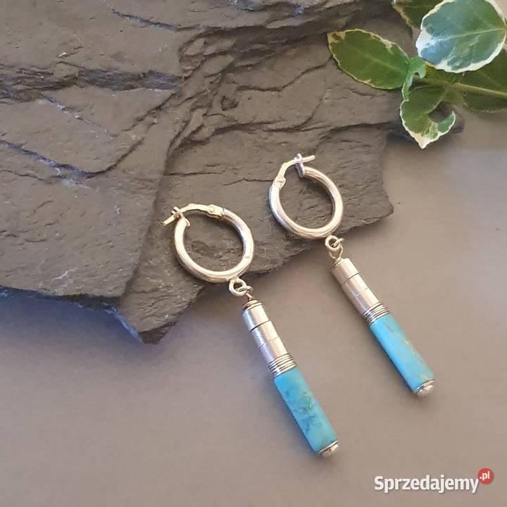 Kolczyki z turkusem minimalistyczne srebro 925 Izabelin C