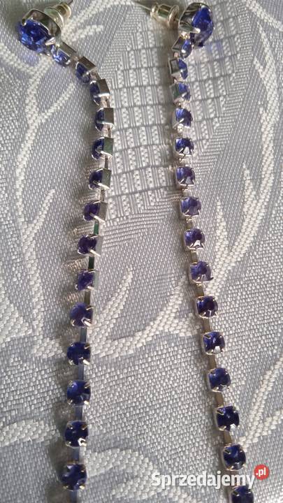 SZAFIROWE DŁUGIE KOLCZYKI Z FALSETOWANYCH Piła sprzedam