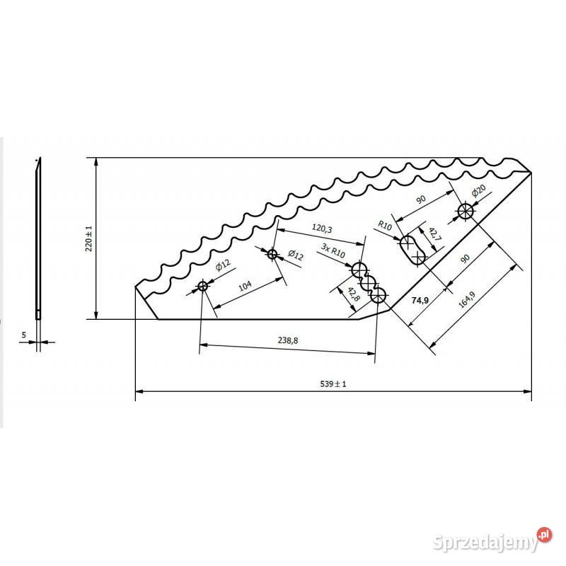 Nóż do paszowozu 535x215x5 średnica otworu 20mm Do maszyn uprawowych Kamionna
