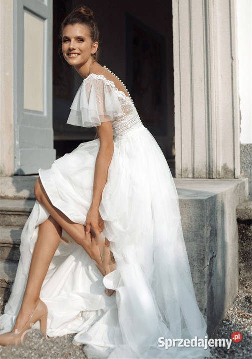 suknia ślubna liniaA perełki guziczki 36 S 38 M Linia "A"