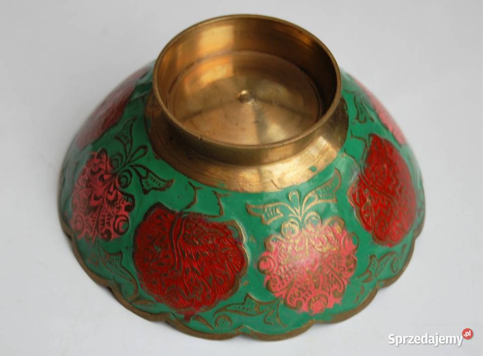 Miska patera mosiężna indyjska zielona emalia lubelskie Lublin