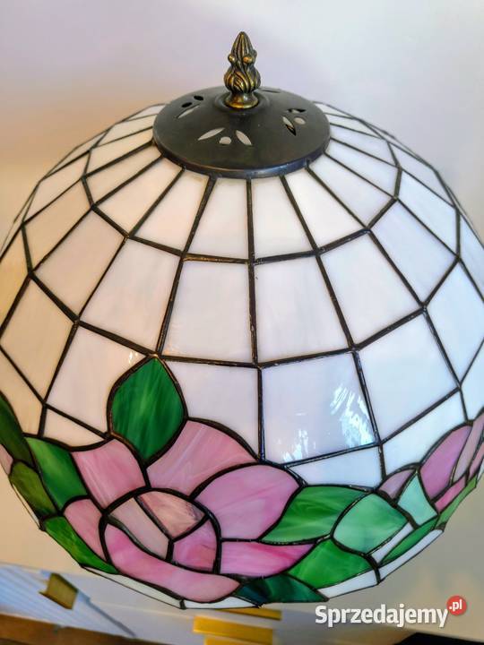 Tiffany lampa mosiężna witrażowa stołowa nocna Zaręba