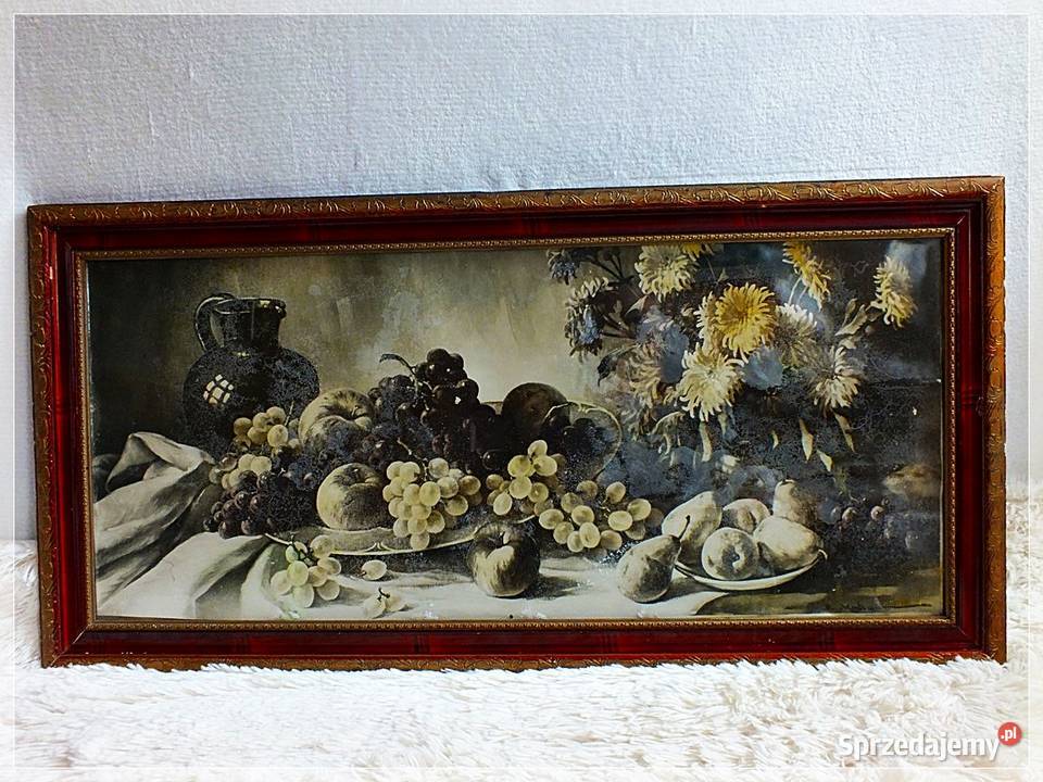 Stary podłużny obraz sygnowany Owoce 825x41 w