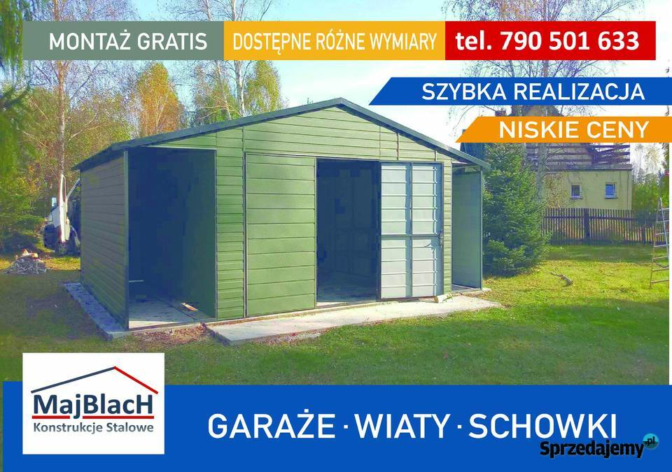 Zielony Garaż Blaszany z zadaszeniem Wiata Garaże i miejsca postojowe Sępólno Krajeńskie