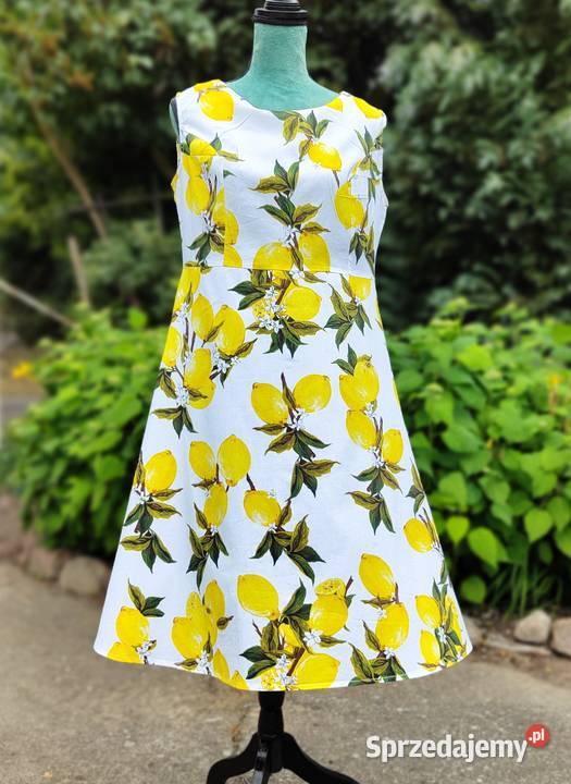 Sukienka retro 42 XL 44 XXL midi cytryny lemon Szczecin sprzedam