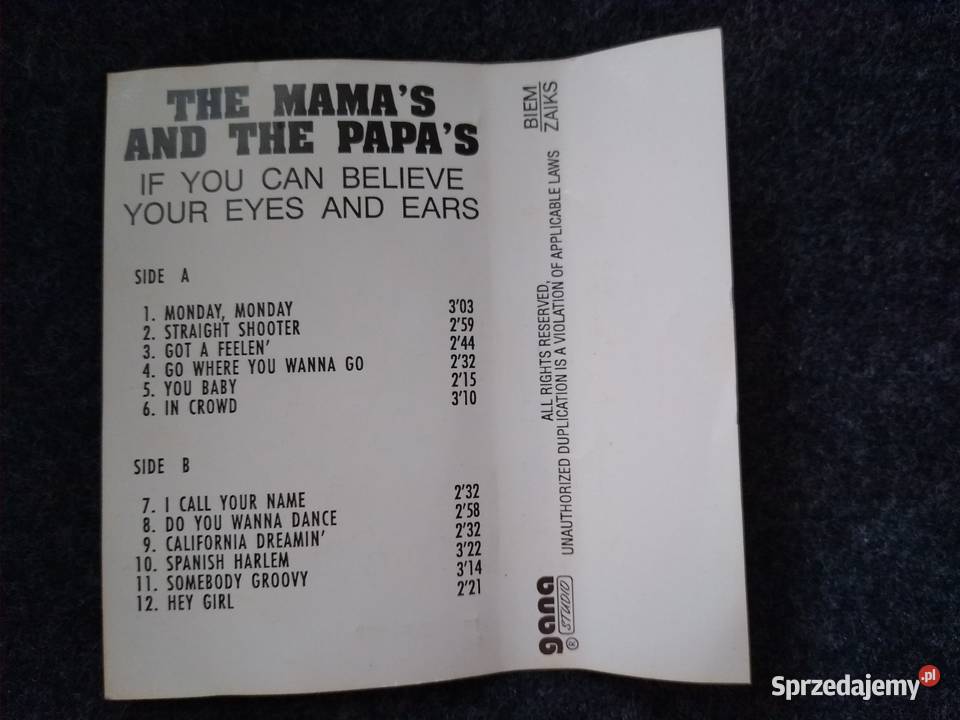 MC cassette cover The Mamas And The Papas pomorskie Gdańsk