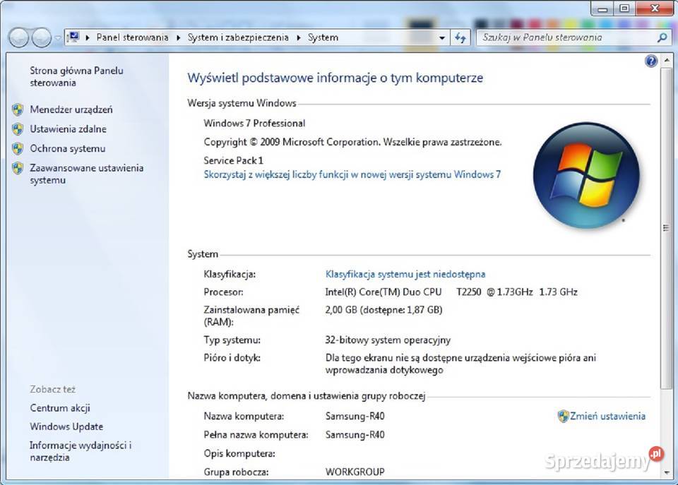 Laptop Samsung R40 2x 173Ghz Ram 2GB Dysk 60GB Intel Core Duo Biała Podlaska