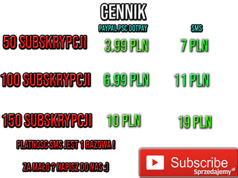 Subskrypcje YouTube Auto Płatności PSC SMS mazowieckie Warszawa
