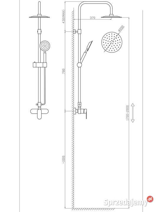 Deszczownica regulowana 170 200 chromowana z łódzkie
