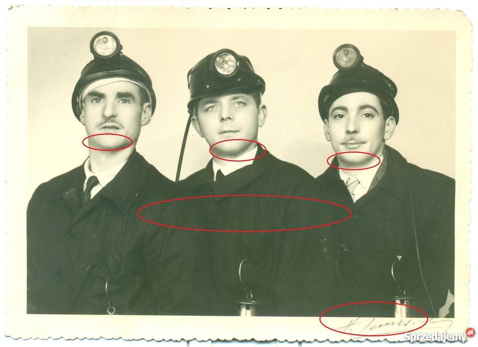 Stare zdjęcie górnik górnicy lampa podpis Bielsko-Biała