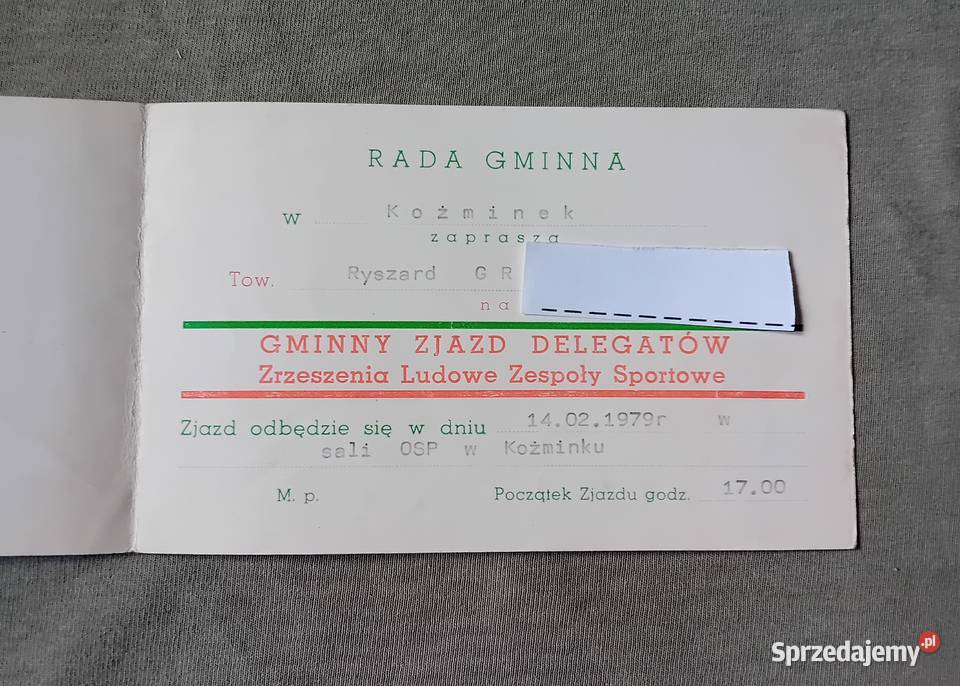 Zaproszenie na Gminny Zjazd Delegatów Zrzeszenia Koźminek sprzedam