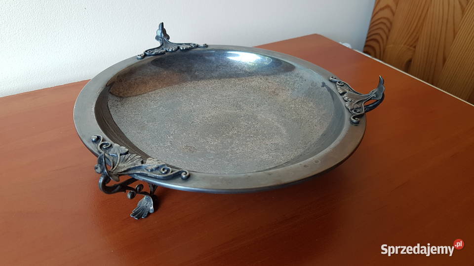 Sygnowana platerowana patera na nóżkach Resovia Dąbrowa Górnicza