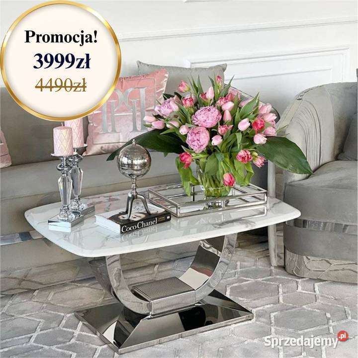 Stolik kawowy srebrny glamour do salonu z białym mazowieckie Warszawa sprzedam
