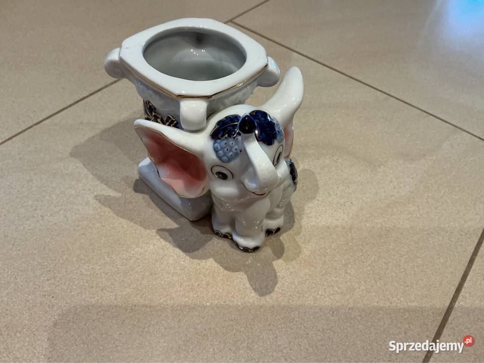 Porcelanowy Wazonik ze Słoniem Słonikiem Vintage Nowa Sól