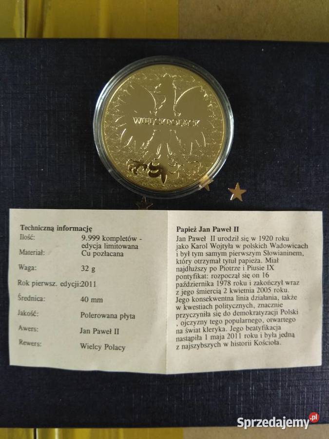Medal z serii Wielcy Polacy Jan Paweł 2 dolnośląskie Chrząstawa Mała sprzedam