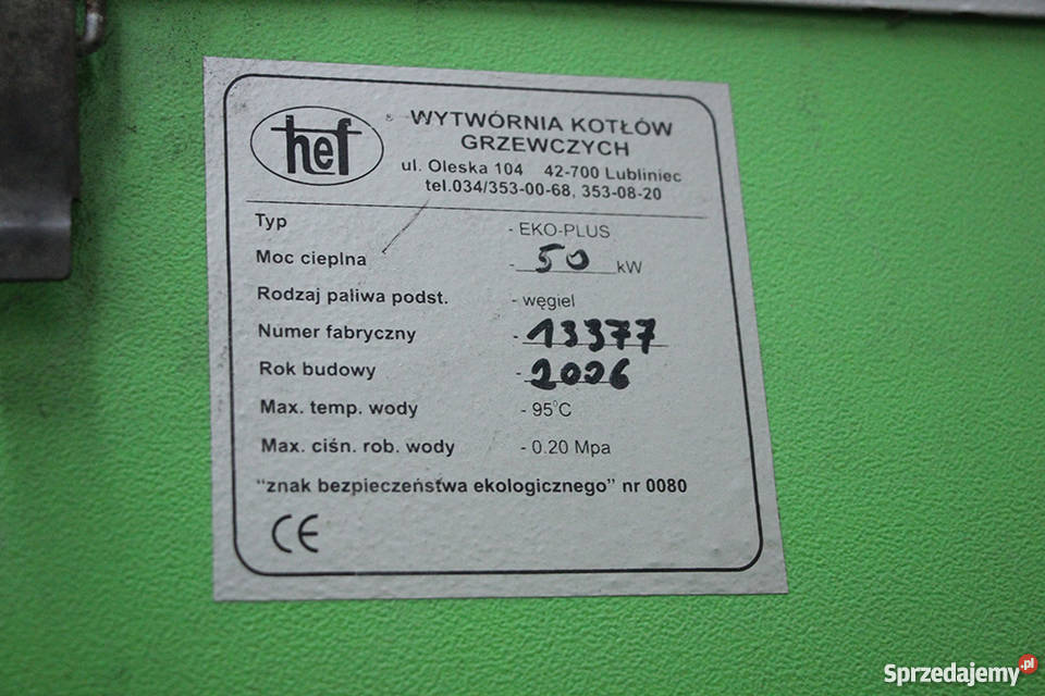 Piec kocioł CO Hef ekoplus 50kw sprawny 100