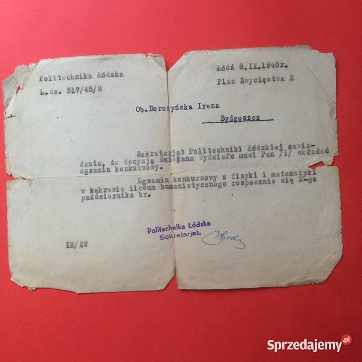 1679 Pismo Z Politechniki Łódzkiej Dorożyńska Szczecin