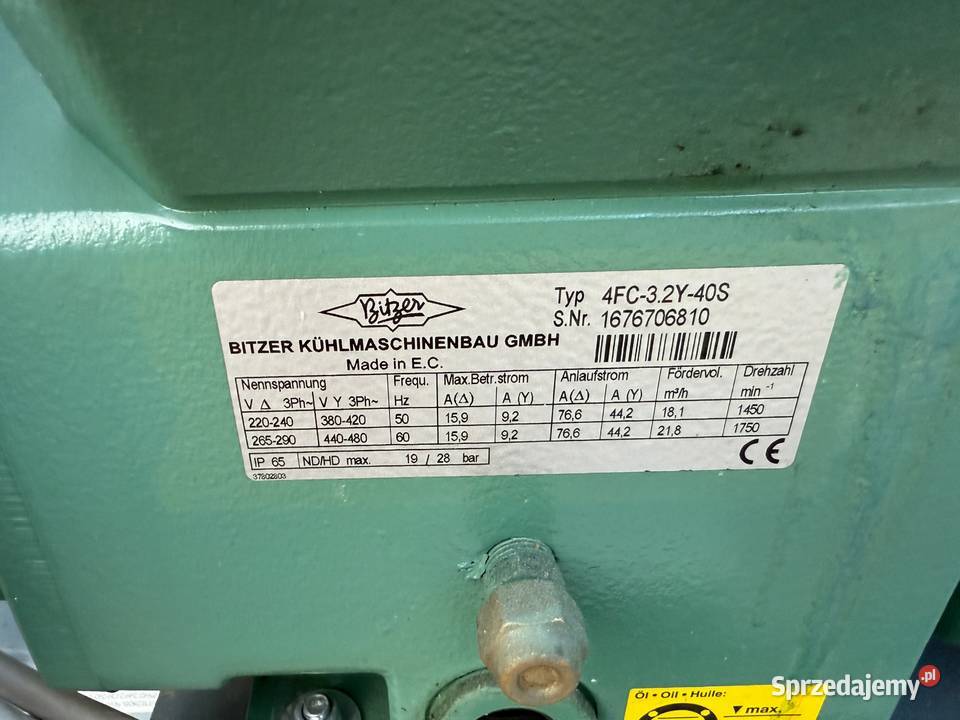 Agregat chłodniczy sprężarka Bitzer 4FC32Y40S Magazynowanie opolskie Paczków