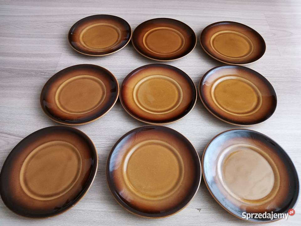 Talerzyki deserowe brązowe porcelit Tułowice PRL Kraków