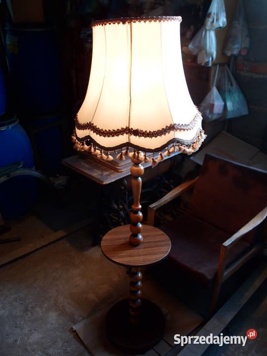 Stara lampa stojąca ze stolikiem półką abażur Łódź