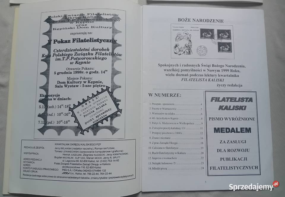 Kwartalnik Filatelista Kaliski rocznik 1998 2 x wielkopolskie Koźminek