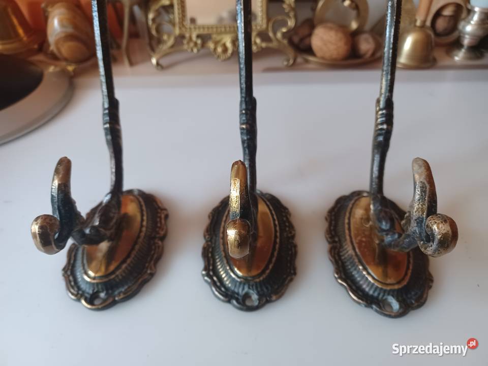 Trzy piękne duże mosiężne wieszaki Poznań sprzedam