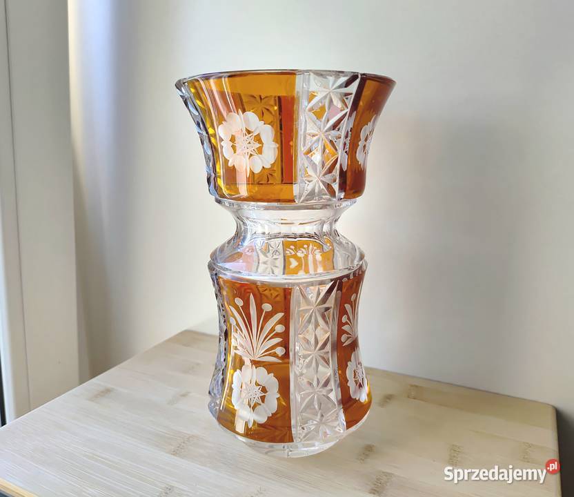 Wazon dwubarwny kryształowy w kwiaty vintage Kraków