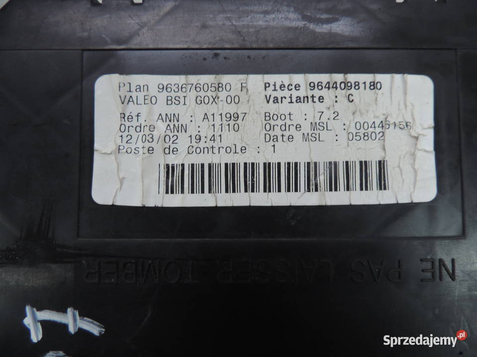 Moduł BSI PEUGEOT 307 16 B 9644098180 Rok produkcji 2001 Nowy Sącz sprzedam