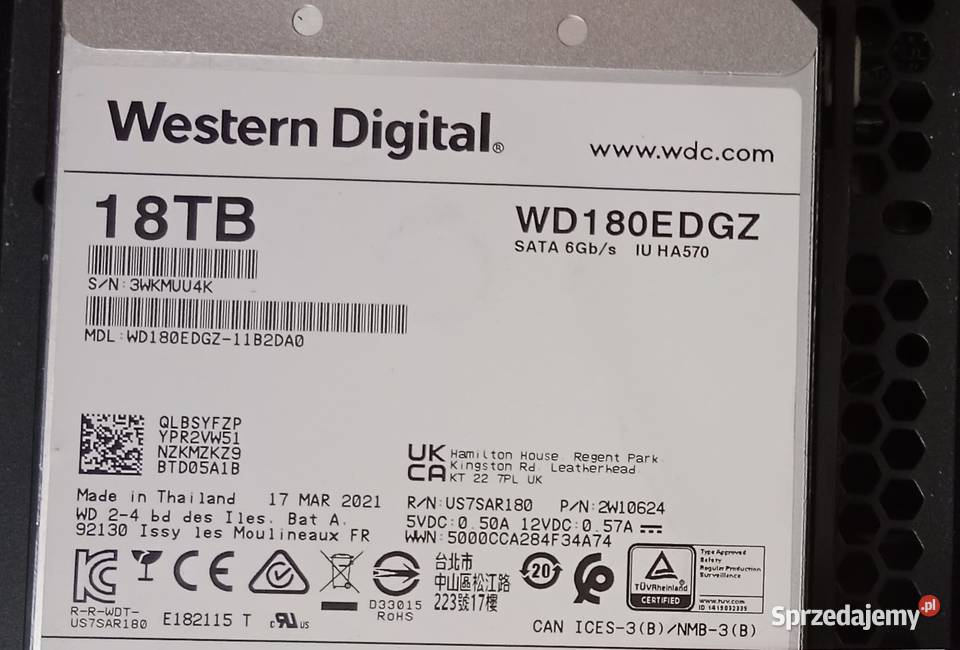 Dysk twardy WD WD180EDGZ 18TB SATA III 35 Łazy sprzedam