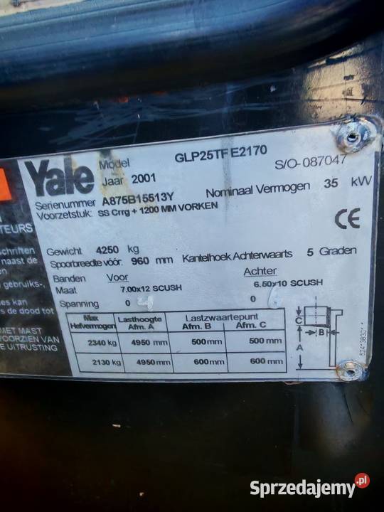 Wózek Widłowy YALE GLP25 Gaz Triplex 5m Wolny Yale