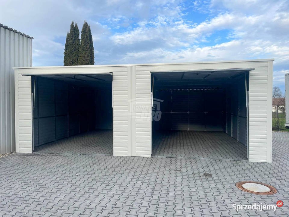 Garaż blaszany 8x7m 2x brama uchylna rynny dach Nowy Dwór Mazowiecki