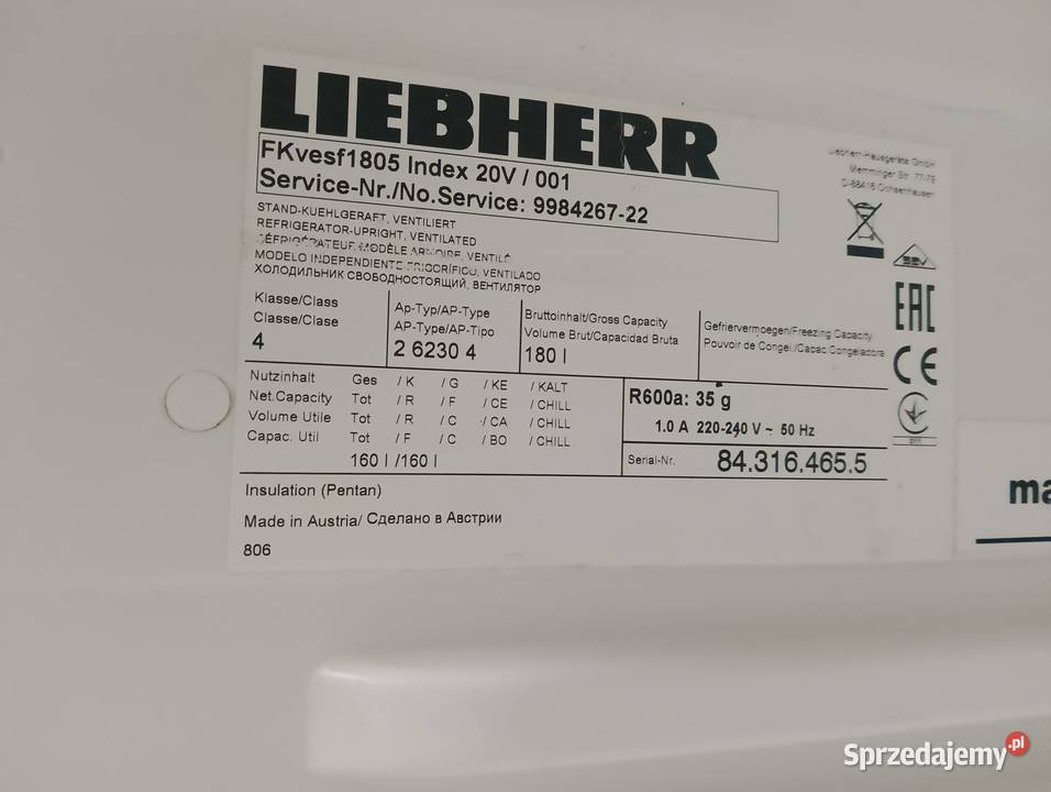 Szafa chłodnicza podblatowa INOX Liebherr FKVesf Wrocław