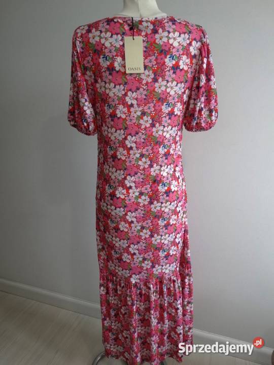 Sukienka Długa Drobne Kwiaty Marszczona Rozkloszowana  podlaskie Łomża