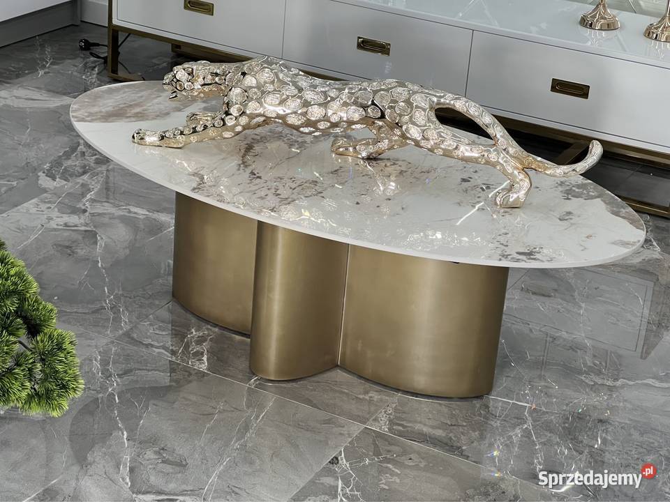 Złoty stolik kawowy Premium z kamiennym blatem Golkowice