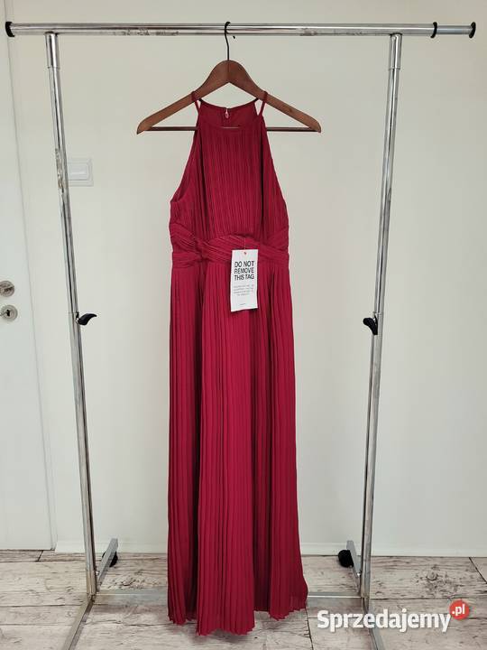 Suknia balowa maxi plisowana dekolt halter z