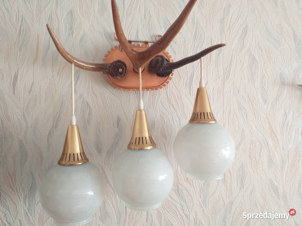 Oświetlenie z rogów i miedzi Lampy wiszące sprzedam