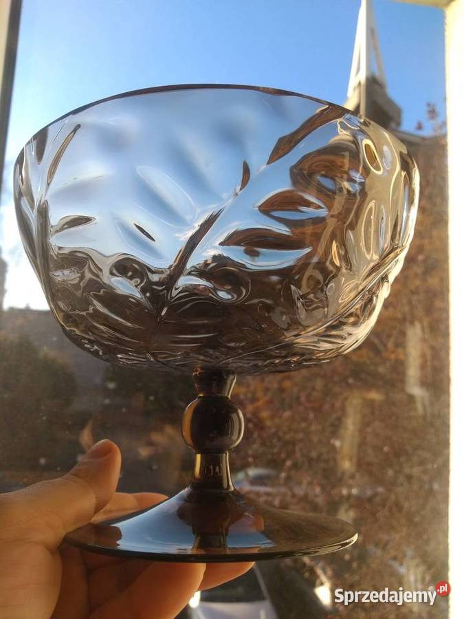 Patera i swiecznik szklo dymne Porcelana i szkło Częstochowa