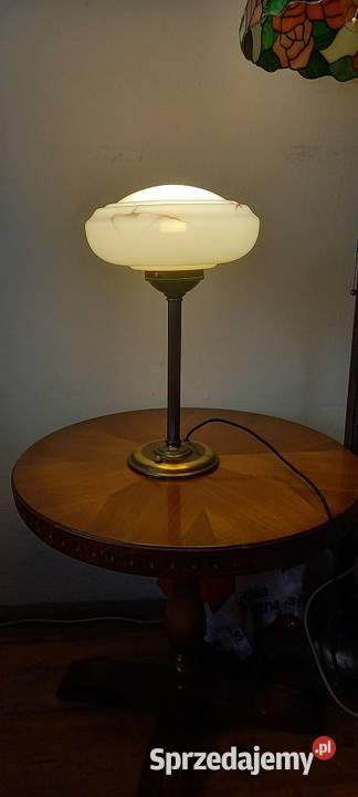 Mosiężna lampa gabinetowa klosz w marmurkowy Skierniewice