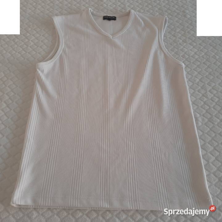 Bezrękawnik męski koszulka biały prążki slim fit śląskie Czeladź
