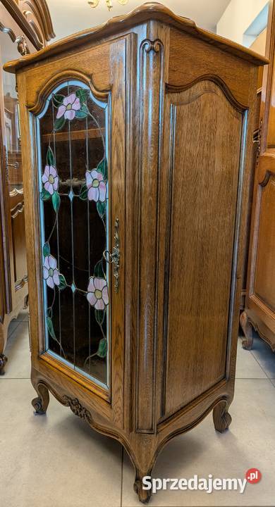 Piękna dębowa witryna udwikowska z witrażemsklep Meble sprzedam