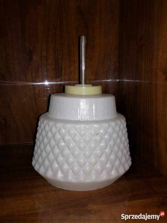 Lampa wisząca z białym szklanym kloszem PRL Oświetlenie Warszawa